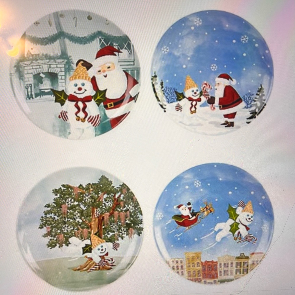 2025 Mr.Bingle Snowman & Santa Holiday Decorative Plates - Blue/White